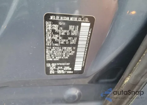 2012 Nissan Quest S z USA, uszkodzony, nr VIN JN8AE2KP8C9031867